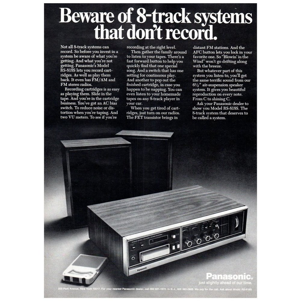 1972 Panasonic RS-818S 8 Trach Stereo System Vintage Print Ad Record Audiophile